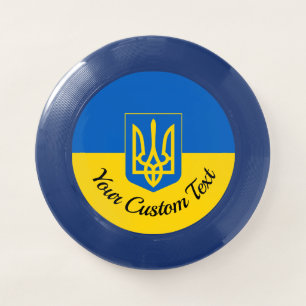 Ukrainian flag with coat of arms and custom text Wham-O frisbee