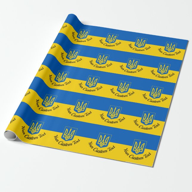 Ukrainian flag with coat of arms and custom text wrapping paper (Unrolled)