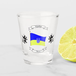 Ukrainian flag with coat of arms and lions shot glass
