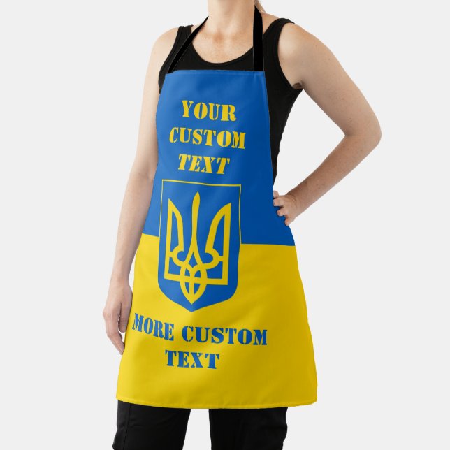Ukrainian flag with coat of arms and text apron (Insitu)
