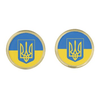 Ukrainian Flag With Coat Of Arms Cufflinks by maxiharmony at Zazzle