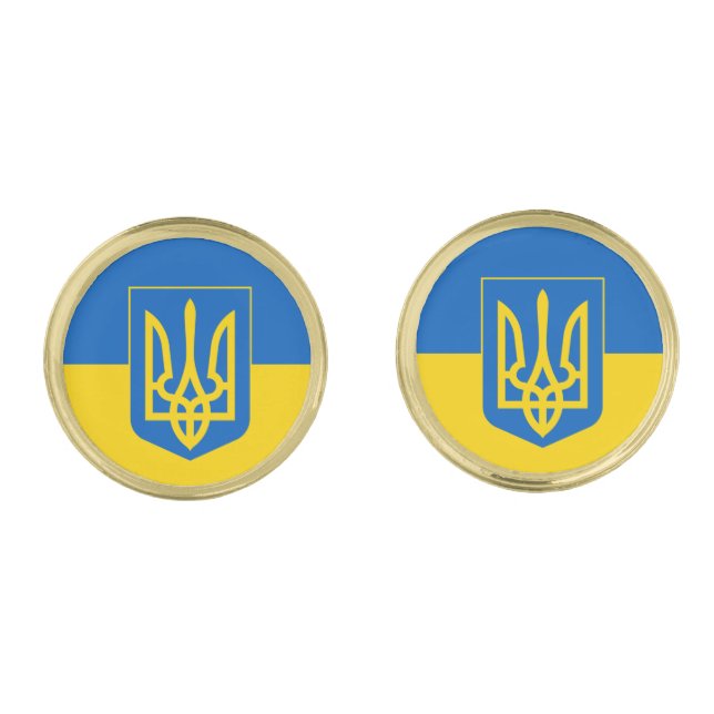 Ukrainian flag with coat of arms cufflinks (Front)