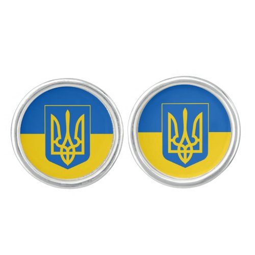 Ukrainian flag with coat of arms cufflinks