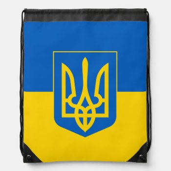 Ukrainian Flag With Coat Of Arms Drawstring Bag by maxiharmony at Zazzle
