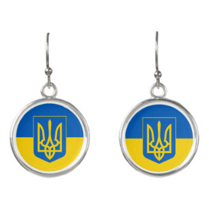 Ukrainian flag with coat of arms earrings