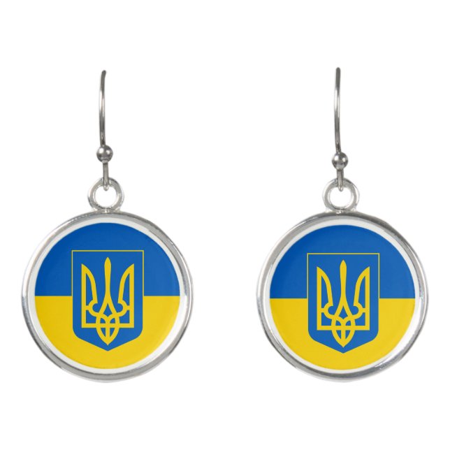 Ukrainian flag with coat of arms earrings (Front)