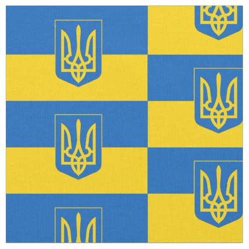 Ukrainian flag with coat of arms fabric
