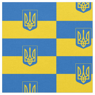 Ukrainian flag with coat of arms fabric