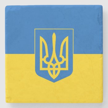 Ukrainian Flag With Coat Of Arms Stone Coaster by maxiharmony at Zazzle
