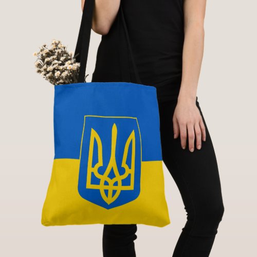 Ukrainian flag with coat of arms tote bag