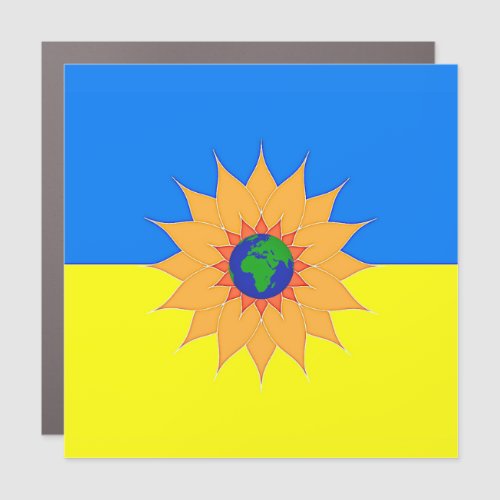 Ukrainian Flag with Sunflower and Earth Car Magnet