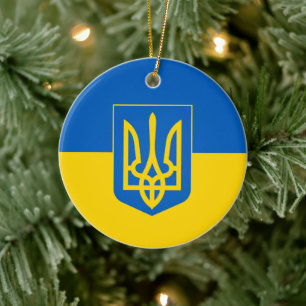 Ukrainian flag with the coat of arms ceramic ornament