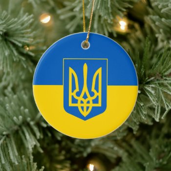 Ukrainian Flag With The Coat Of Arms Ceramic Ornament by maxiharmony at Zazzle