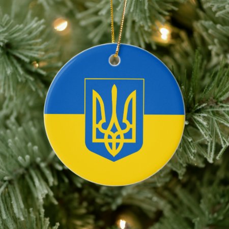 Ukrainian Flag With The Coat Of Arms Ceramic Ornament