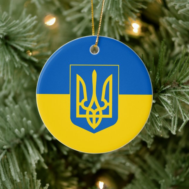 Ukrainian flag with the coat of arms ceramic ornament (Tree)