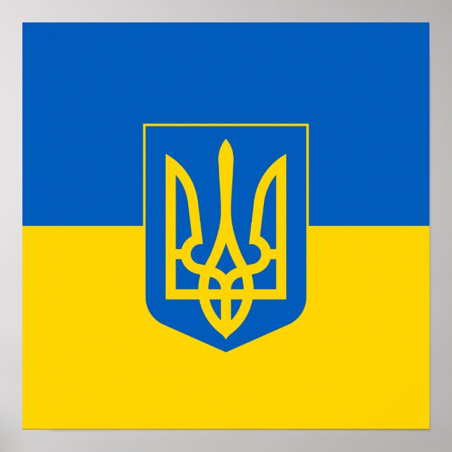 Ukrainian flag with the coat of arms poster (Front)