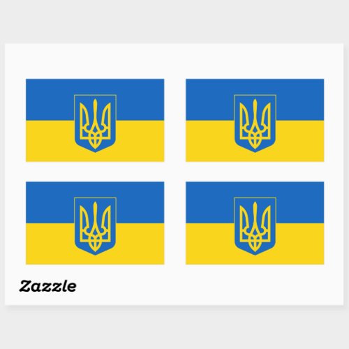 Ukrainian flag with the coat of arms rectangular sticker