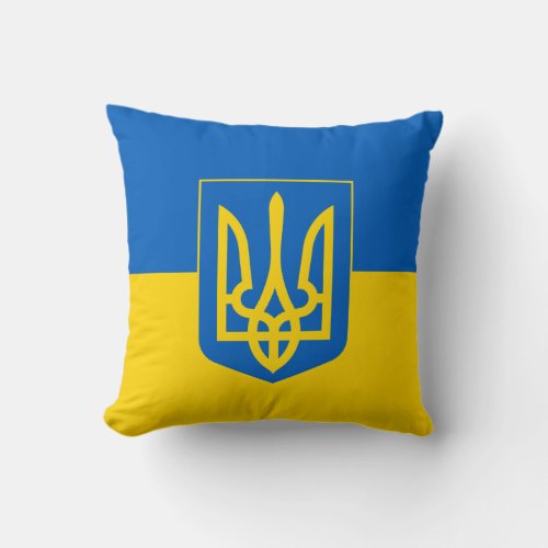 Ukrainian flag with the coat of arms throw pillow