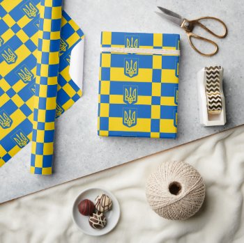 Ukrainian Flag With The Coat Of Arms Wrapping Paper by maxiharmony at Zazzle