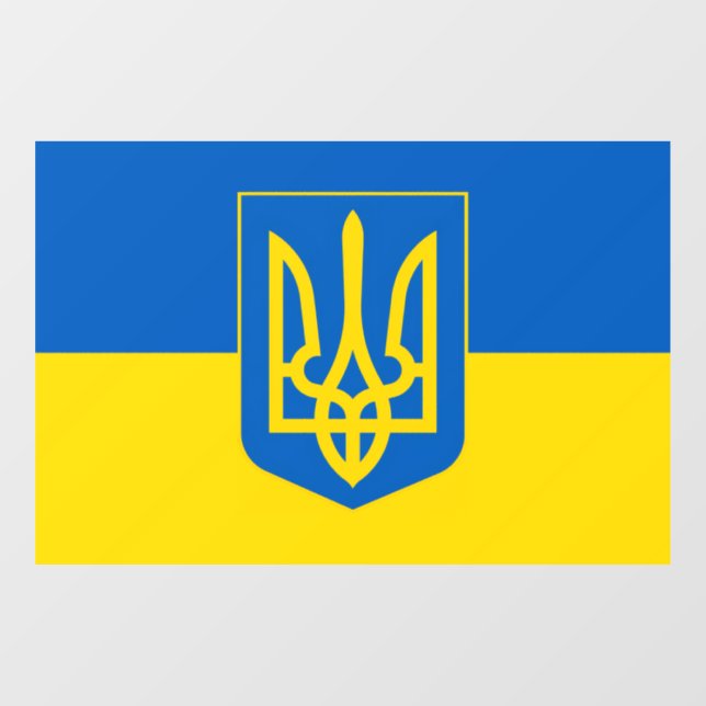 Ukrainian flag with the Trident Coat of Arms. Window Cling (Sheet)