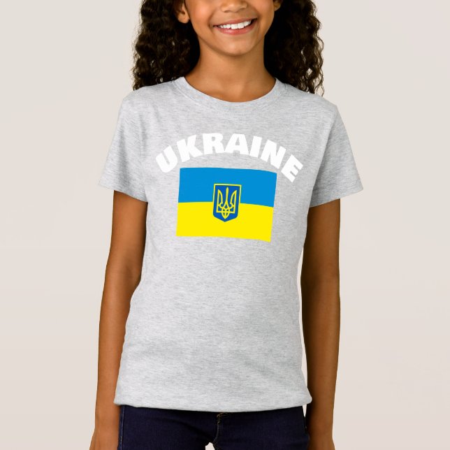 Ukrainian Flag with Tryzub Shield T-Shirt (Front)