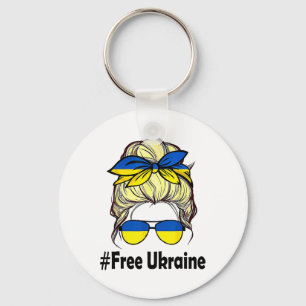 Ukrainian Flag Women Messy Bun Free Ukraine Keychain