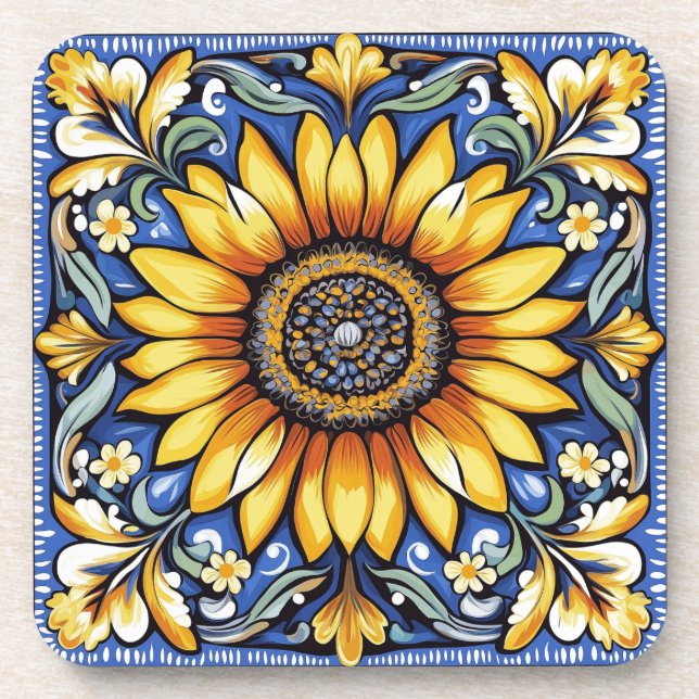 Ukrainian floral folk art  beverage coaster (Front)