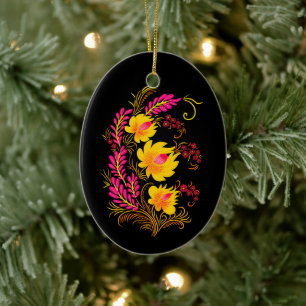 Ukrainian Floral Folk Art Ceramic Ornament