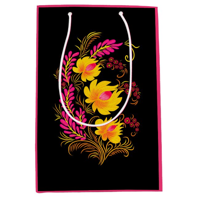 Ukrainian Floral Folk Art Medium Gift Bag (Front)