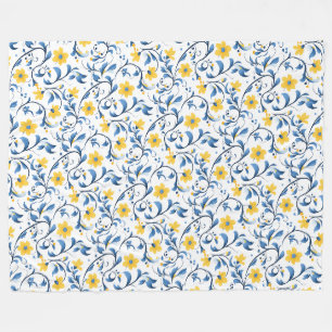 Ukrainian floral folk art motifs. Blue and yellow. Fleece Blanket