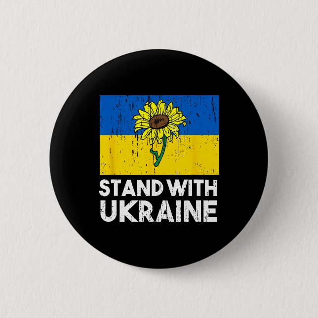 Ukrainian Flower Sunflower Stand With Ukraine  Button (Front)