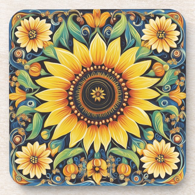 Ukrainian folk art beverage coaster (Front)