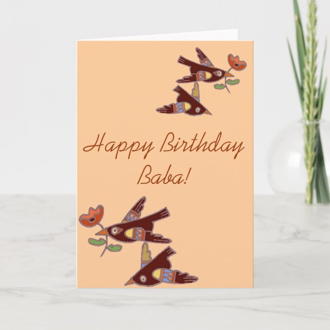 Ukrainian Folk Art Birds for Baba Card (Front)