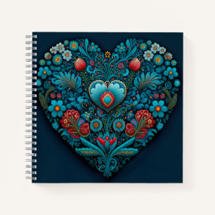 Ukrainian Folk Art - Inspired Heart in Blue Notebook