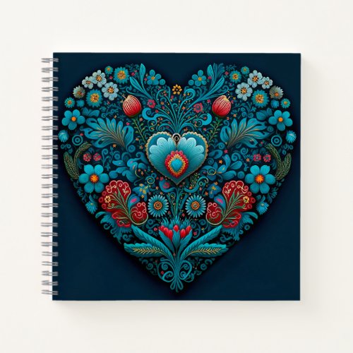 Ukrainian Folk Art _ Inspired Heart in Blue Notebook