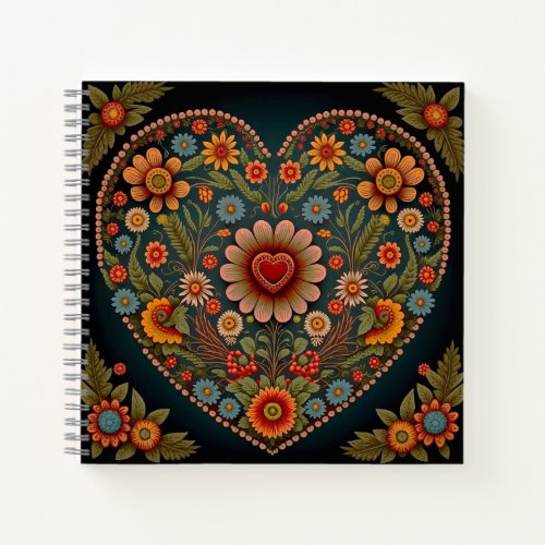 Ukrainian Folk Art _ Inspired Heart in Multi Color Notebook