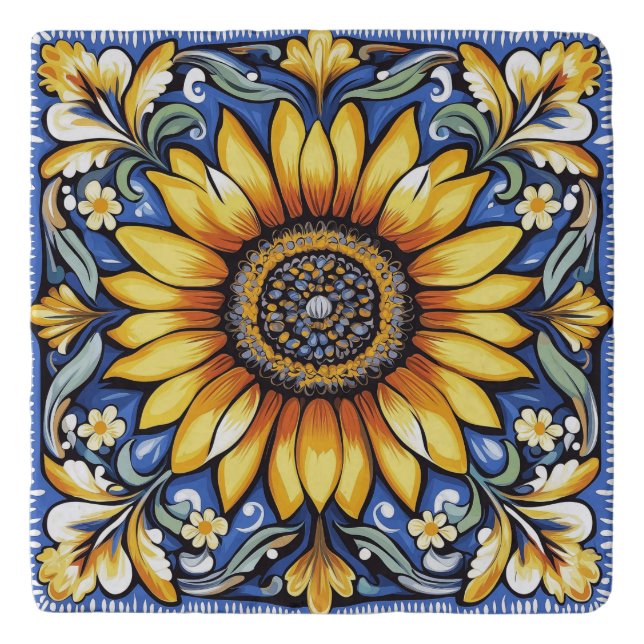 Ukrainian folk art pattern. Marble Trivet (Front)