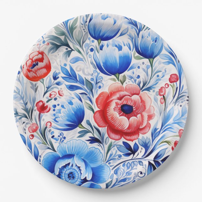 Ukrainian folk art pattern paper plates (Front)