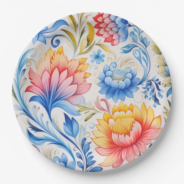 Ukrainian folk art pattern paper plates (Front)