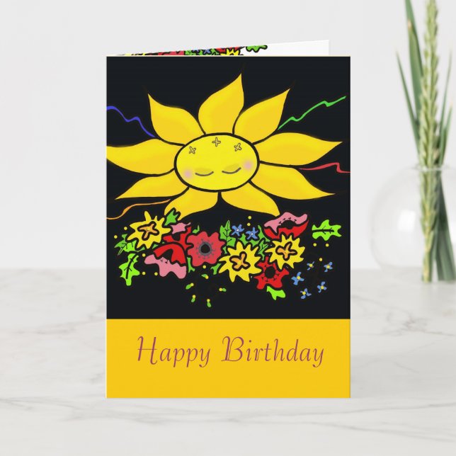 Ukrainian Folk Art Sun Happy Birthday Card (Front)