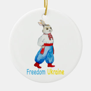 Ukrainian folk costume watercolor stylized rabbit ceramic ornament