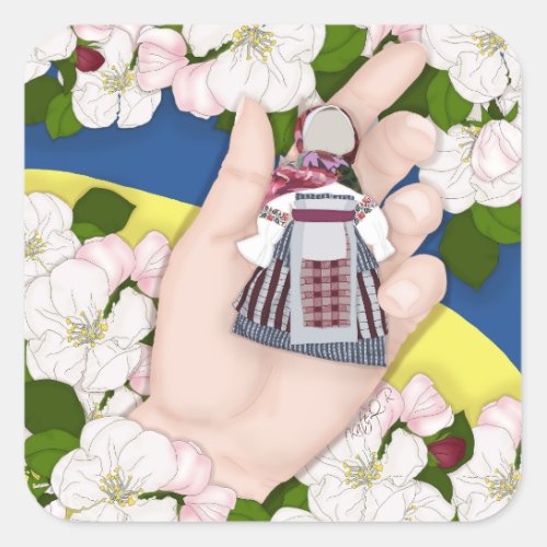 Ukrainian Folk Doll Motanka and apple blossom Square Sticker