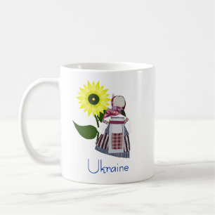 Ukrainian Folk Doll with sunflower, Motanka. Coffee Mug