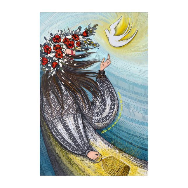Ukrainian Girl and Peace Bir Acrylic Wall Art (Front)