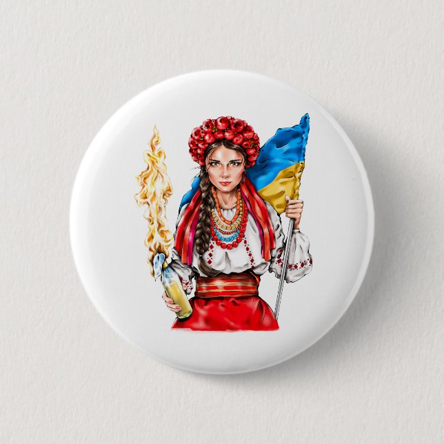 Ukrainian Girl Fighting for Freedom Button (Front)
