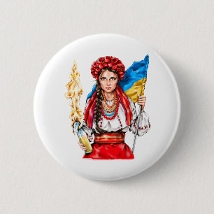 Ukrainian Girl Fighting for Freedom Button