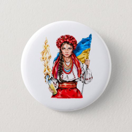 Ukrainian Girl Fighting for Freedom Button