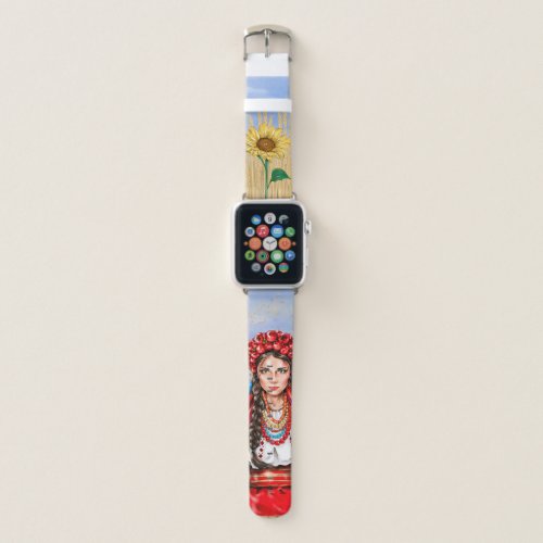 Ukrainian Girl Fighting for Freedom Button Round C Apple Watch Band