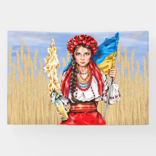 Ukrainian Girl Fighting for Freedom Button Round C Banner