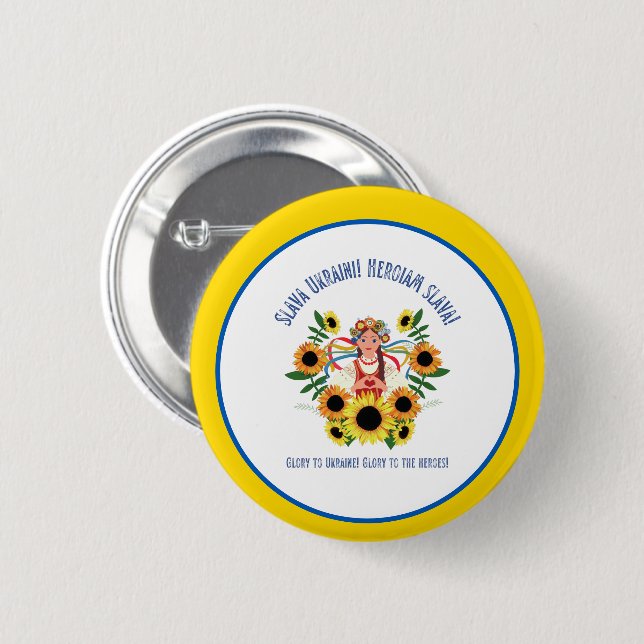 Ukrainian Girl Glory to Ukraine  Button (Front & Back)